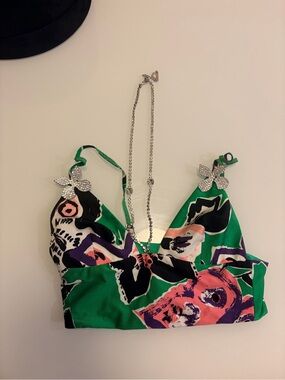 Area Green Butterfly Printed Cami Top Size Small